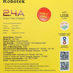 ROBOTEK 2.4A DUAL USB SUPER TYPE-C FAST CHARGER SC-224+